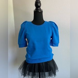 ME & EM blue short sleeve top, puffed sleeves, S 10 (US 6), NWT